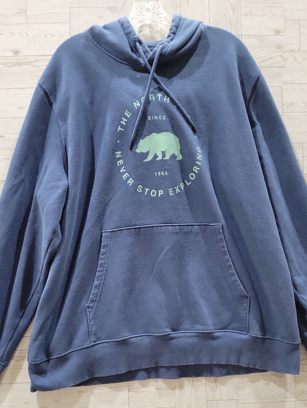 The North Face Navy Hoodie with Mint Green Bear Logo